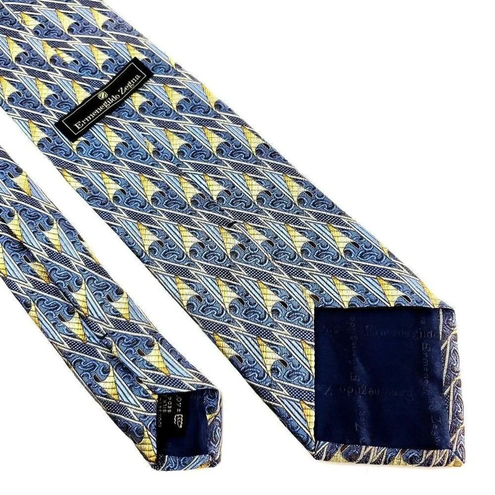 Ermenegildo Zegna Silk Tie‎ Woven Yellow Blue